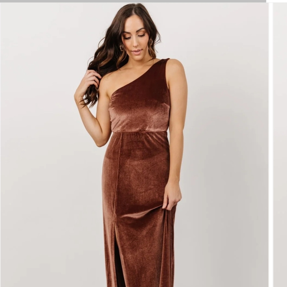 Baltic Born One-Shoulder Velvet Gown in Desert Rose
